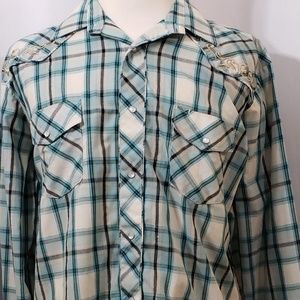 Roper Western Embroidered Pearl Snaps Shirt XL